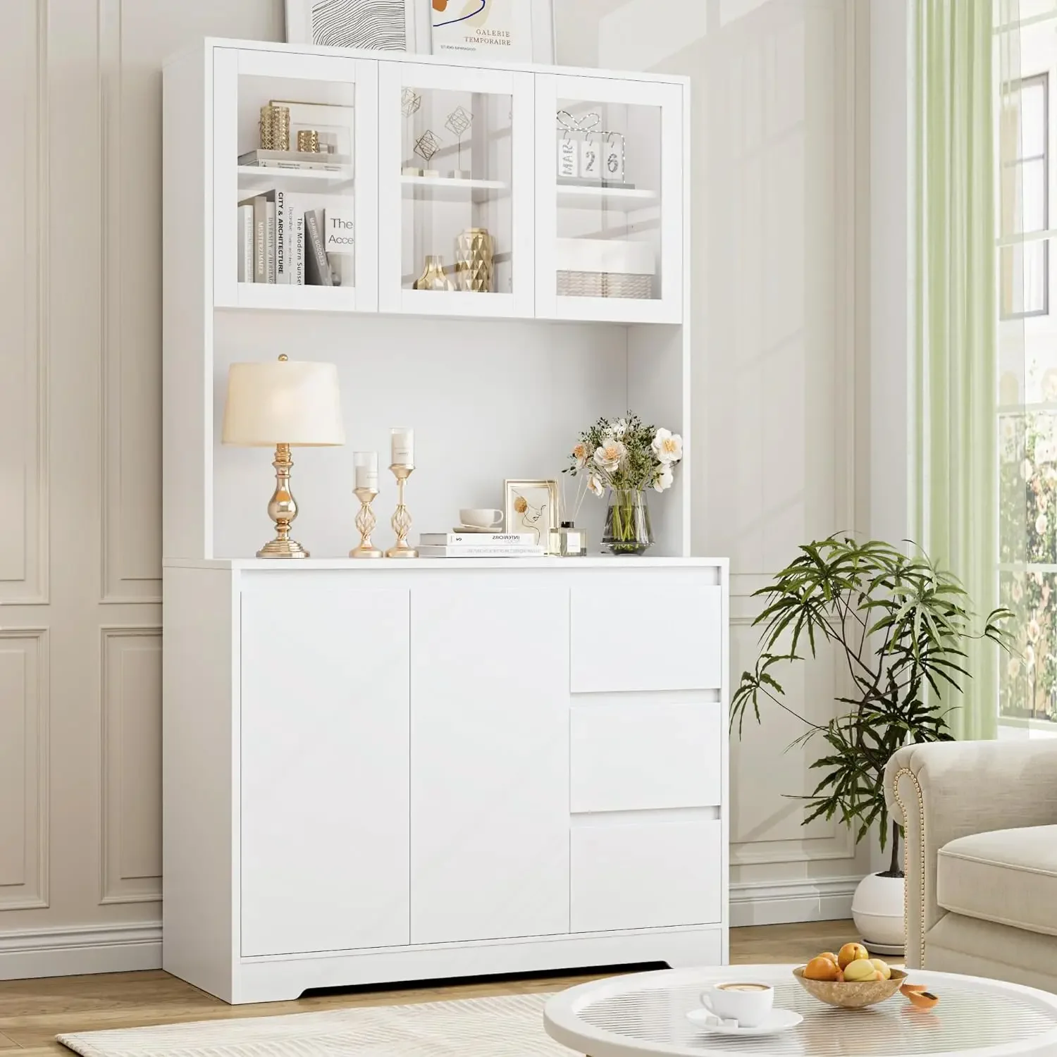 Высокий кухонный буфетный шкаф 71 дюйма с фотовспышкой и зарядной станцией