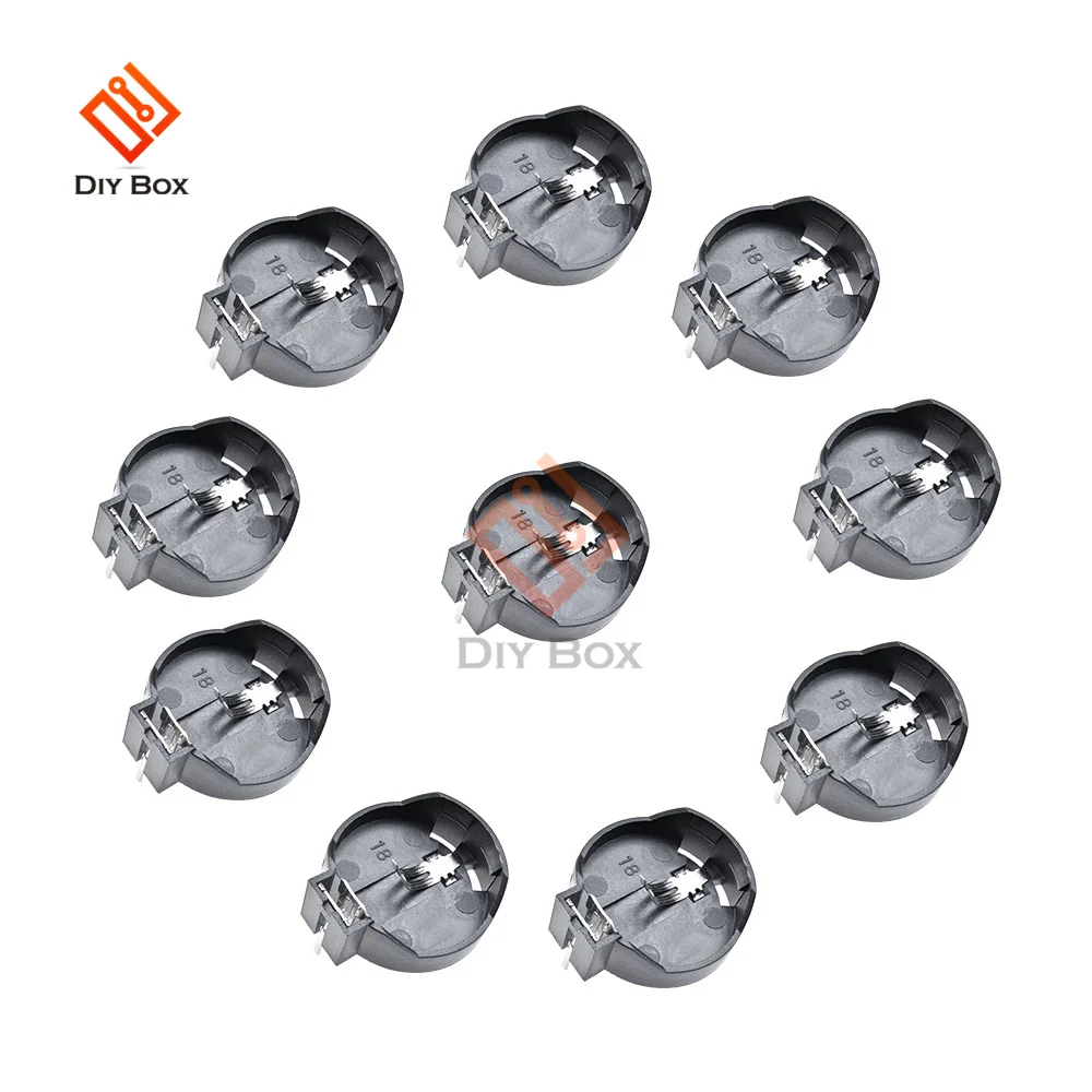 

10pcs CR2032 CR2025 CR2016 Battery Holder Coin Cell Holder Box Case Socket cr2032 with 2 Pins 3V Black Mounting Lead Need Solder