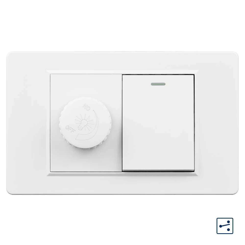 

Диммер VISWE и 1-канальный 2-позиционный переключатель, ручка регулируемой яркости, огнестойкая панель ПК 118*72 мм