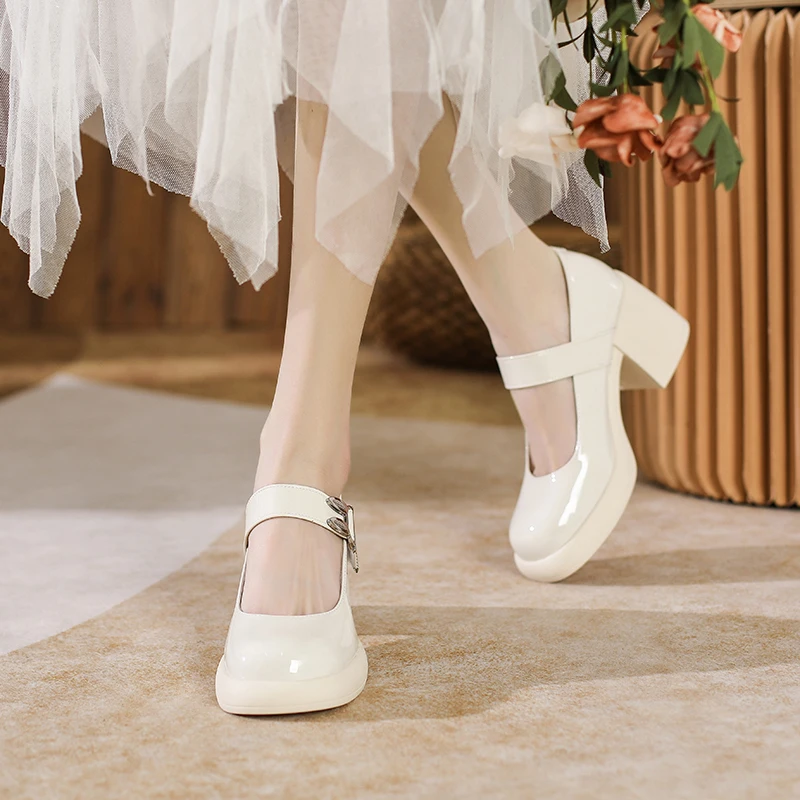 AIYUQI Mary Jane Shoes Women High Heels 2023 New Spring Women Loafers Shallow Mouth Fashion Patent Leather Women's Shoes
