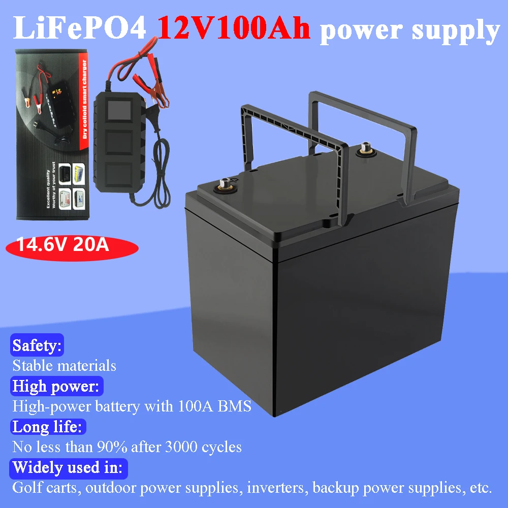 

Land Voyager 12V 100AH lifepo4 battery with 100A BMS 12.8V backup power inverter For RV Campers Solar Golf Carts Marine 14.6V10A