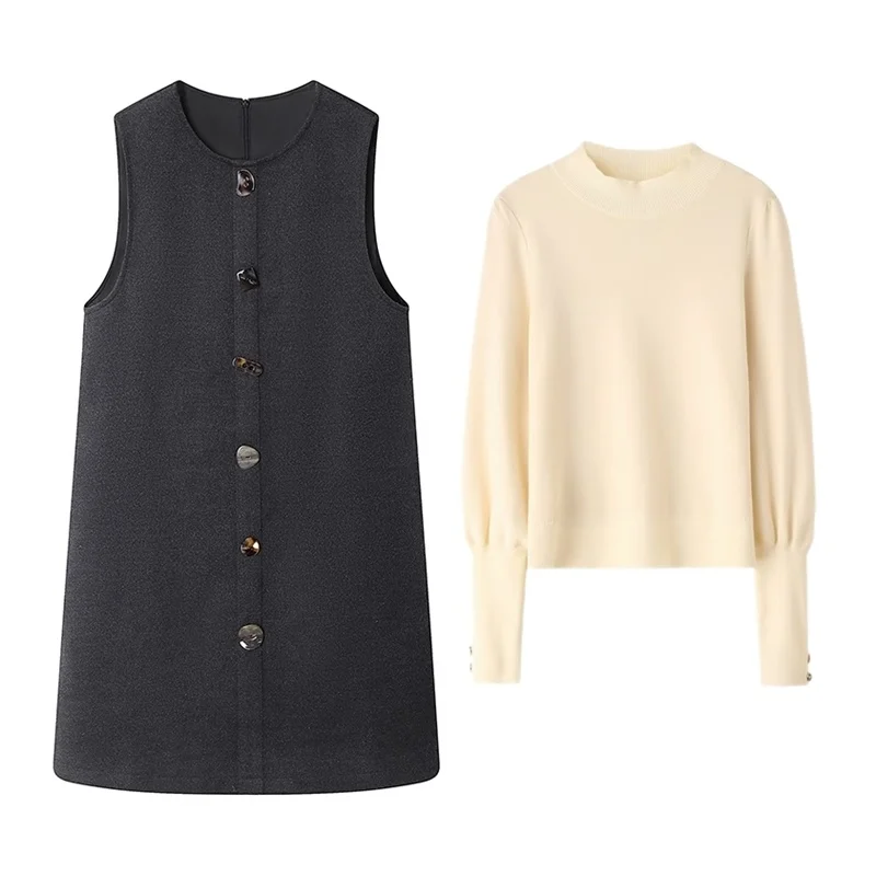 Etam серый жилет шерстяное платье женское осень и зима 2024 новое прямое короткое с