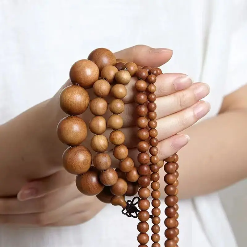 Pure India Laoshan Sandalwood 2.0 Beads Bracelet Submerged Type Old Materials 108 Pieces Rosary Bracelet Couple Style