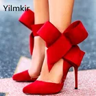 Туфли женские на высоком каблуке, пикантные модные туфли с большим бантом и острым носком, универсальные удобные дышащие, для ужина, свадьбы