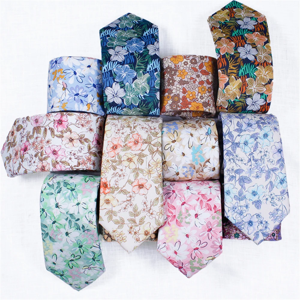 

C.D Ambition Vintage Cotton Printing Men's Tie For Beach Wedding Groom 2023 Casual Men's 6cm Fragmented Flower Tie Hot Sale