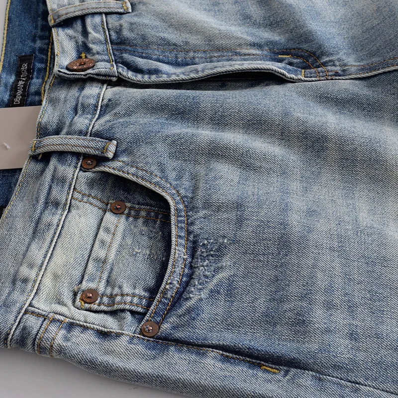 Men's new vintage do old ground white everything with cotton straight leg jeans casual trousers