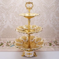 creative golden metal cake stand luxury 3 layers charger plate wedding sweet fruit nuts tray birtyday party home table decor
