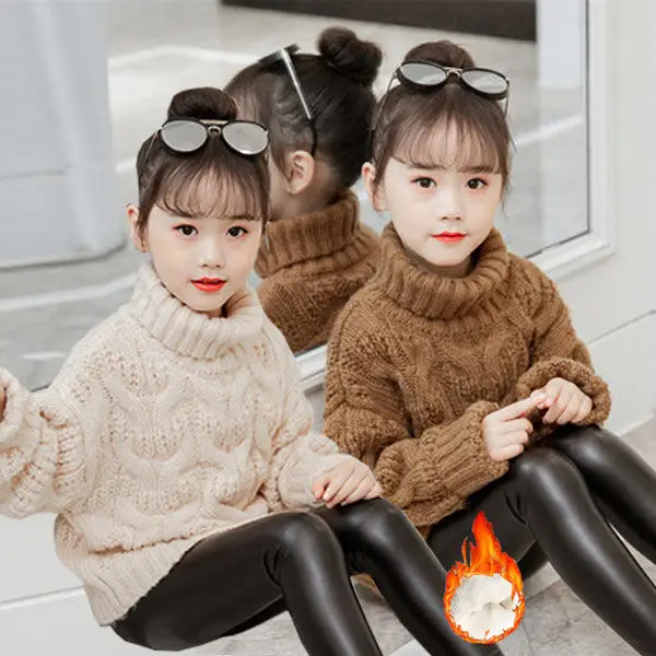

Winter Kids Girls Thick Knitted Bottoming Turtleneck Solid Pullover Children's Clothing Fashion Korean Loose Warm Sweaters X39