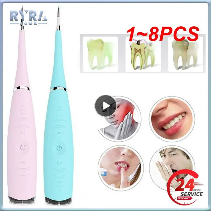 

1~8PCS Adults USB Rechargable Electric Sonic Scaler Tooth Cleaner Calculus Stains Tartar Remover Dentist Teeth Whitening