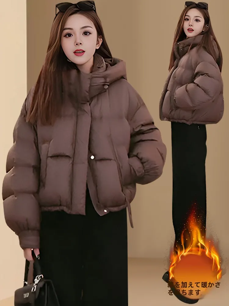 2024 женское пальто с хлопковой подкладкой маленьким капюшоном зимнее новое