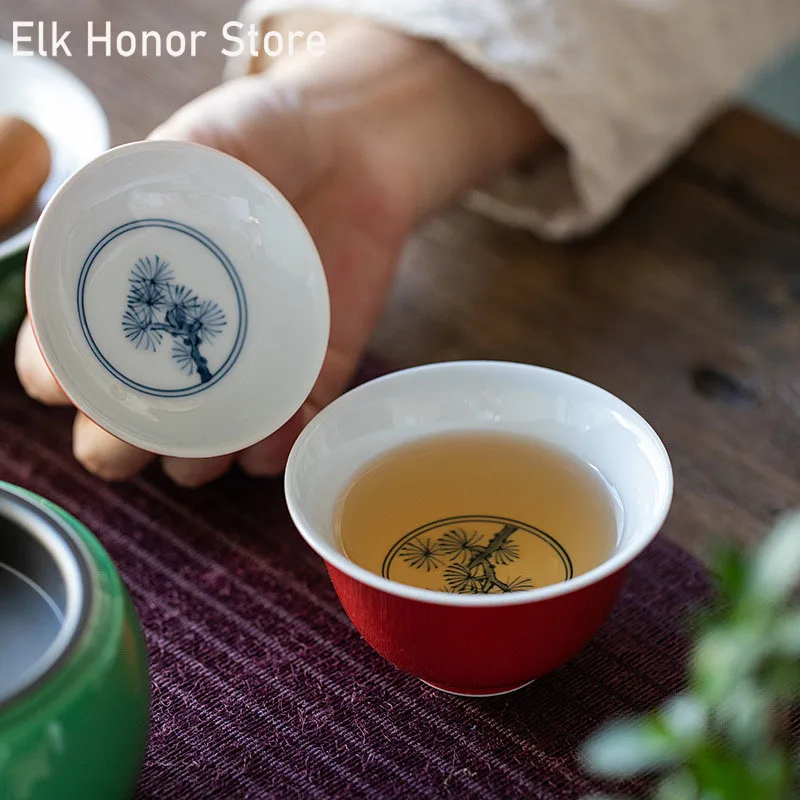 

90ml Boutique Pure Hand Painted Pine Art Ceramic Tea Tureen Chinese Tea Maker Crockery Gaiwan Household Kung Fu Tea Drinkware