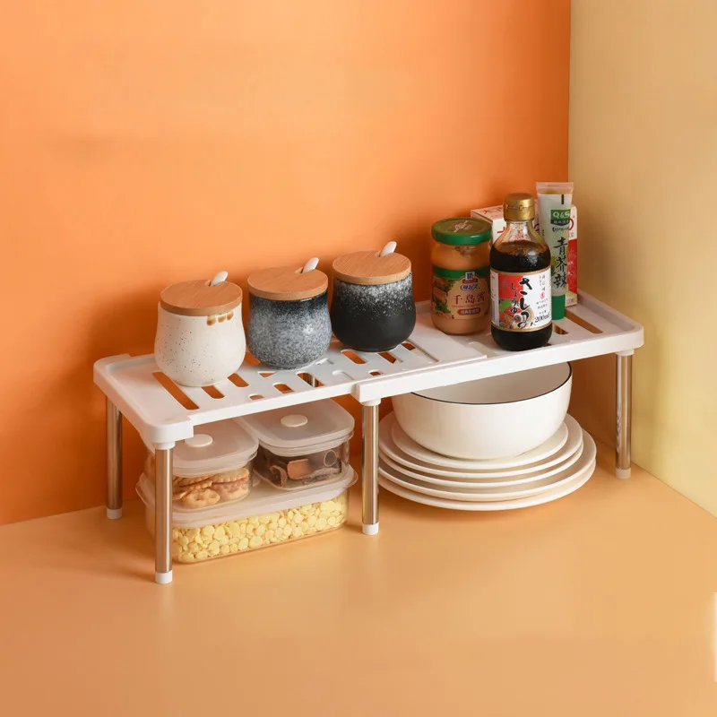Retractable SHELF STACKABLE เลื่อนตู้แร็คชั้นห้องครัว Iron Storage Rack สำหรับตู้บนโต๊ะอาหาร Countertops สำหรับ Home