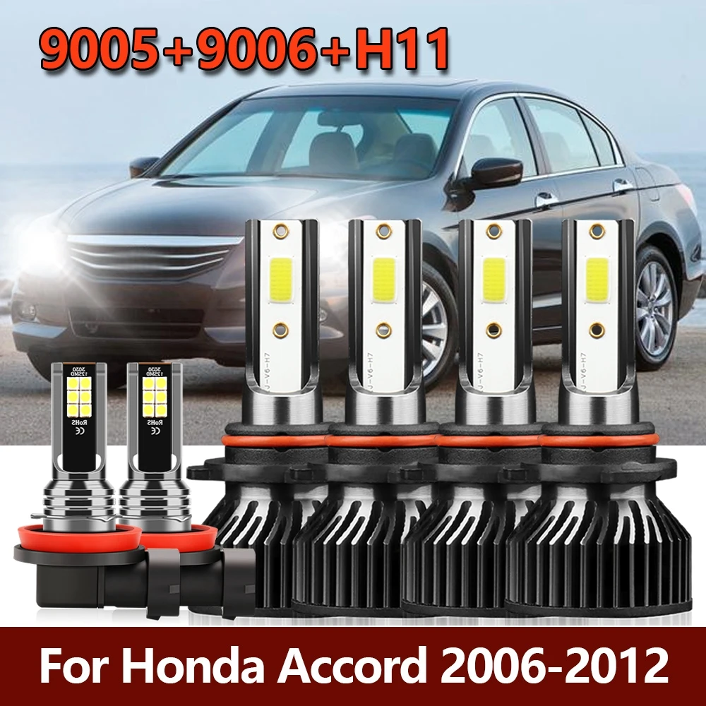 

6x LED Headlight High Low 9005 9006 Turbo Bulb+H11 Fog Light Combo Lamp Kit For Honda Accord 2006 2007 2008 2009 2010 2011 2012
