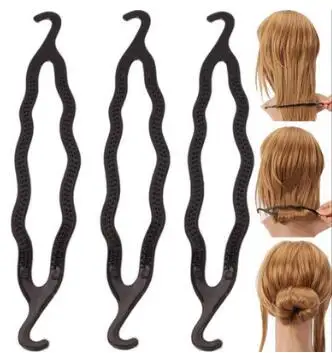 

12Pcs/Lot Black Double Hook Hair Bun Maker Magic Bud-Like Donut Care Styling Tools Accessories HA053