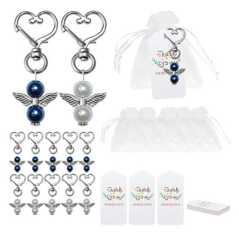 

20Pcs Angel Keychains Plus Angel Wing Thank You Tags Plus Organza Gift Bags, Guest Return Gifts For Baby Shower