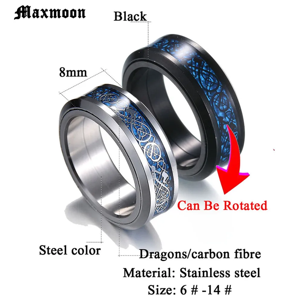 Maxmoon Винтаж Бесплатная доставка Дракон кольцо из нержавеющей стали 316L мужские