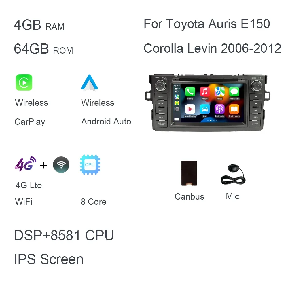 

CarPlay 7 ''Android 12.0 автомобильный Android плеер 8 ГБ 128G мультимедийный автомобильный радиоприемник GPS WiFi для Toyota Auris E150 Corolla Levin 2006-2012