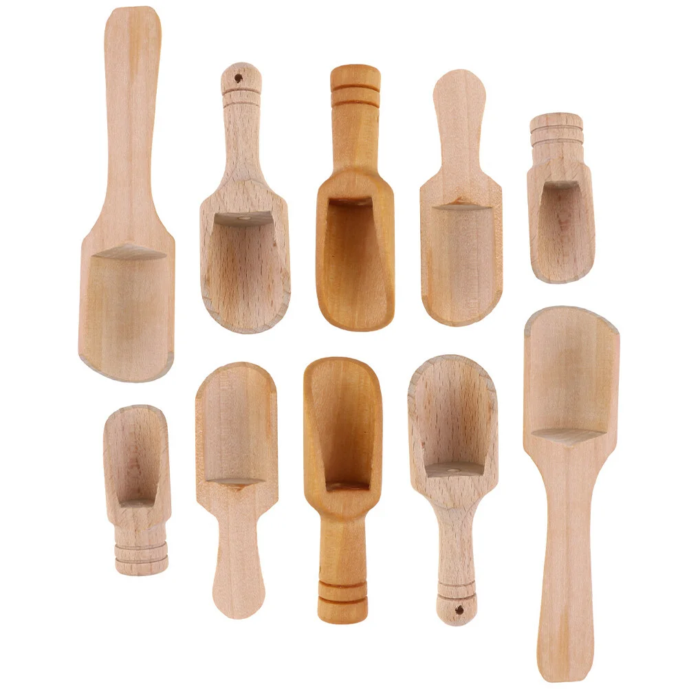 

10 Pcs Utensil Sets Small Wooden Spoon Seasoning Salt Matcha 13X12X2.5CM Bamboo