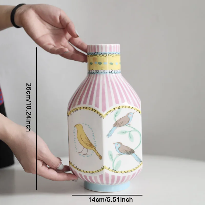 

Керамическая ваза с двусторонней ручной росписью в скандинавском стиле, украшения для гостиной, обеденного стола, контейнер для цветов, украшение для дома