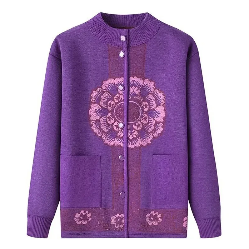 Женский зимний Кардиган среднего и пожилого возраста вязаный утепленный свитер