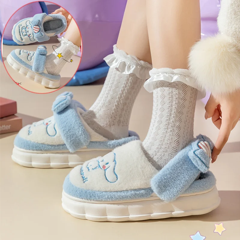 

Sanrio Hello Kitty Plush Slipper Women Women Warm Home Winter Thicked Shoes Girl Cinnamoroll Cotton Indoor Full Coverage Shoes