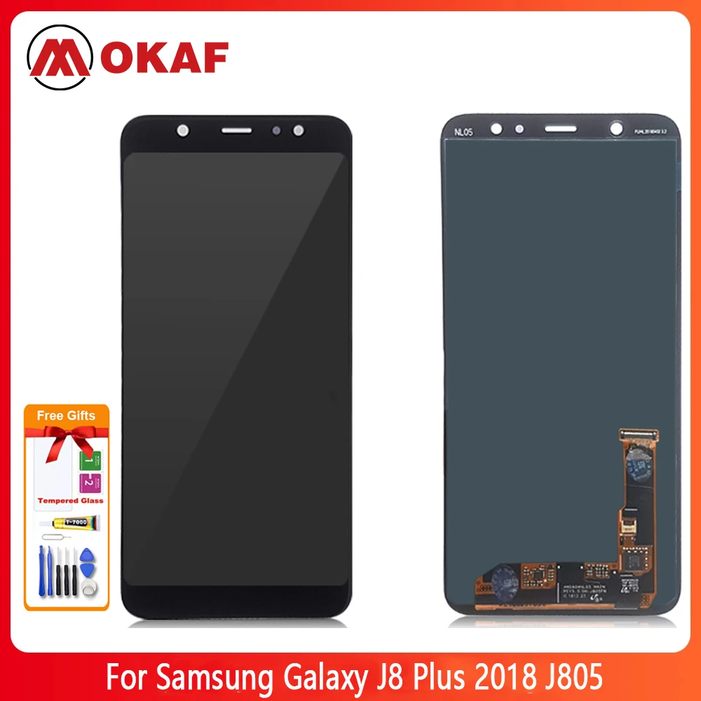 OKANFU New Original for Samsung Galaxy J8 Plus 2018 LCD Display Touch Screen Digitizer for Samsung Galaxy J8 Plus J805 LCD