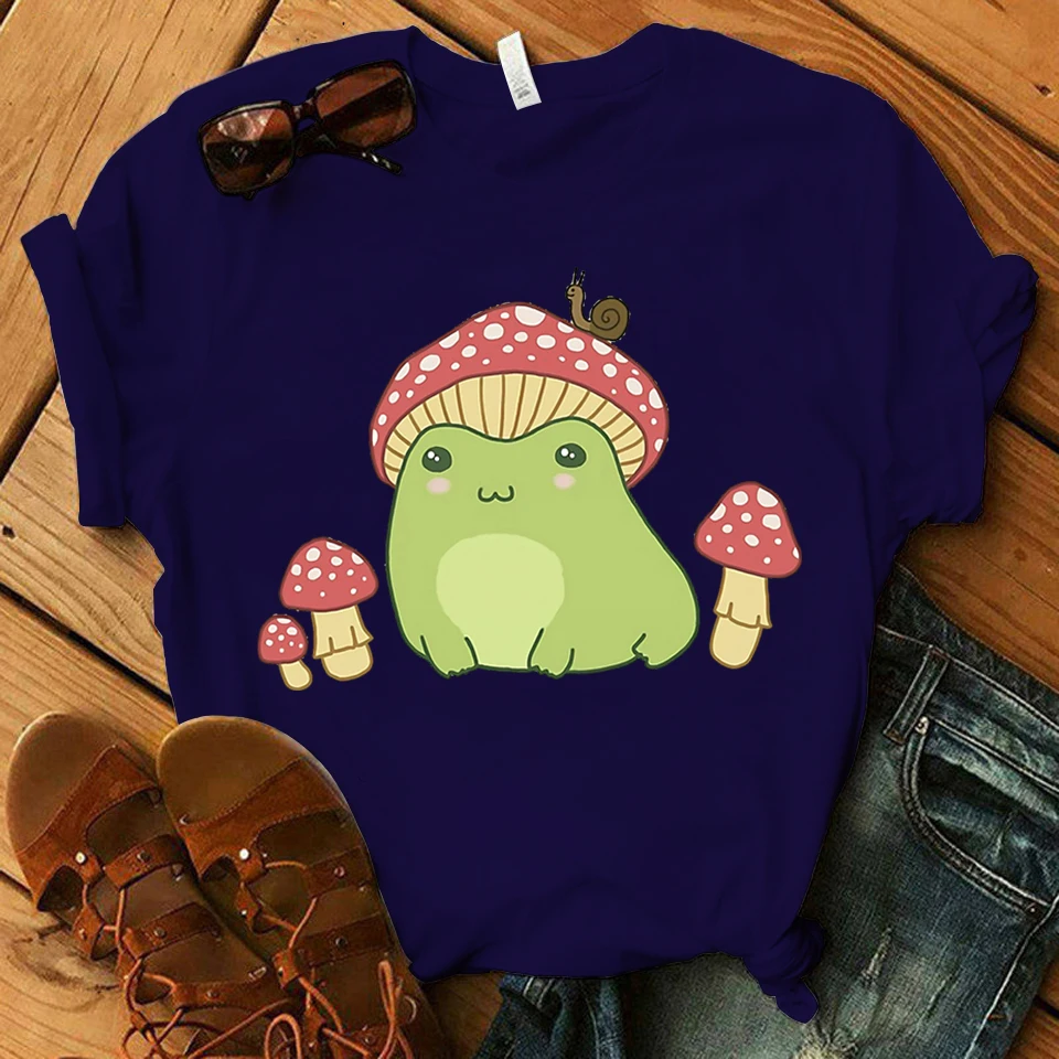 Mushroom Frogs Print Oversized Black T-Shirt Female Aesthetic Punk Gothic Clothes Harajuku Streetwear Top Tees Women Goth Tshirt |