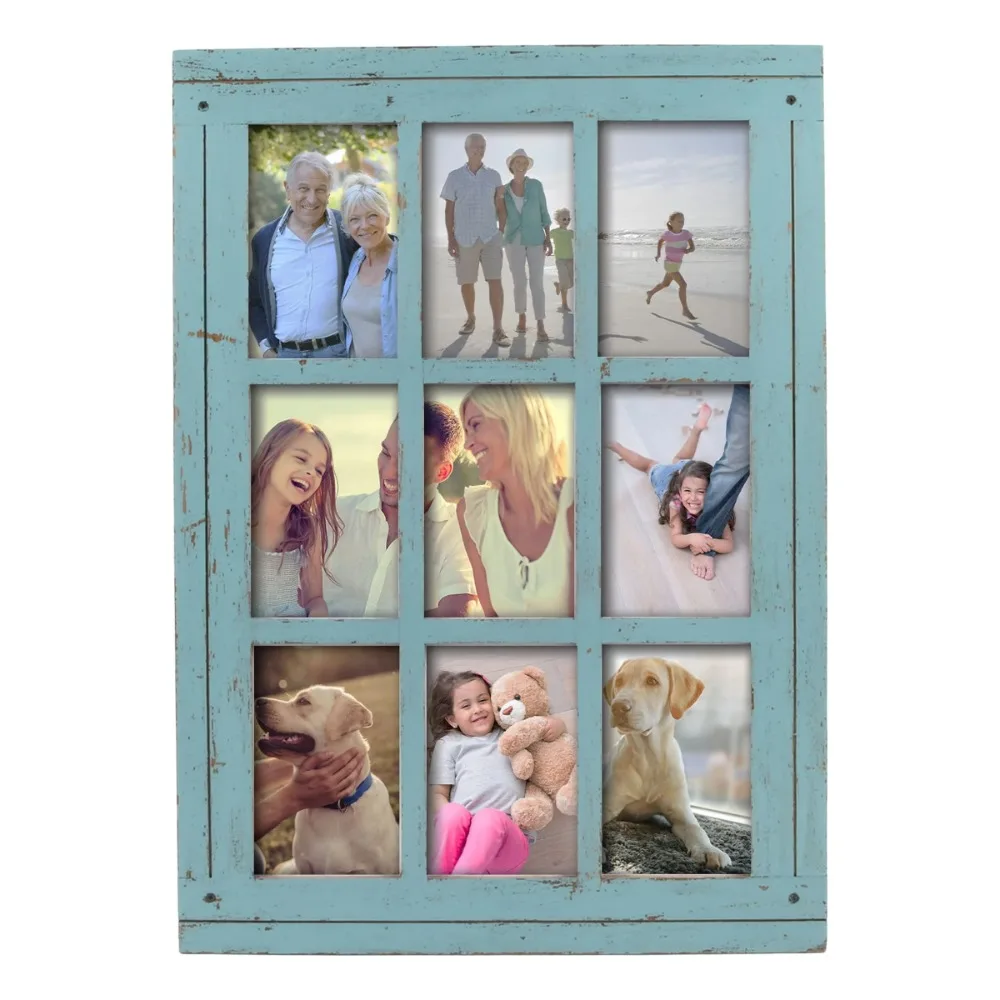

Prinz Homestead Antique Blue 9-Opening Collage Picture Frame, for 4x6 Photos, Wall Display
