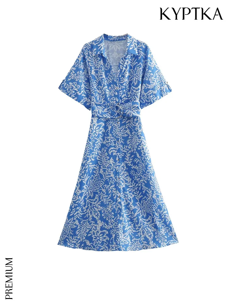 

Платье-рубашка женское льняное средней длины с поясом и пряжкой