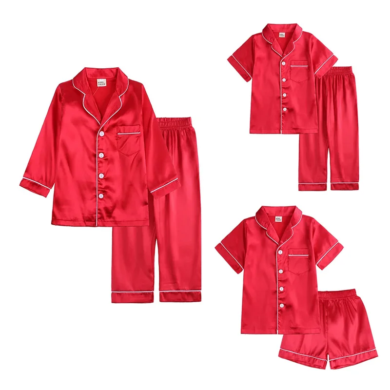 

2 шт., Детские атласные пижамы на пуговицах, с длинным рукавом