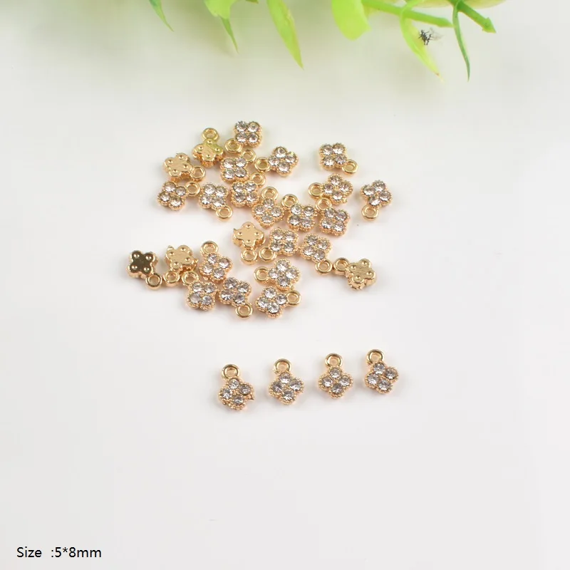 

10/50PC Gold color Small Round Four-Leaf Clover Pendant Beautiful Single Zircon Bracelet Necklace DIY Jewelry Making