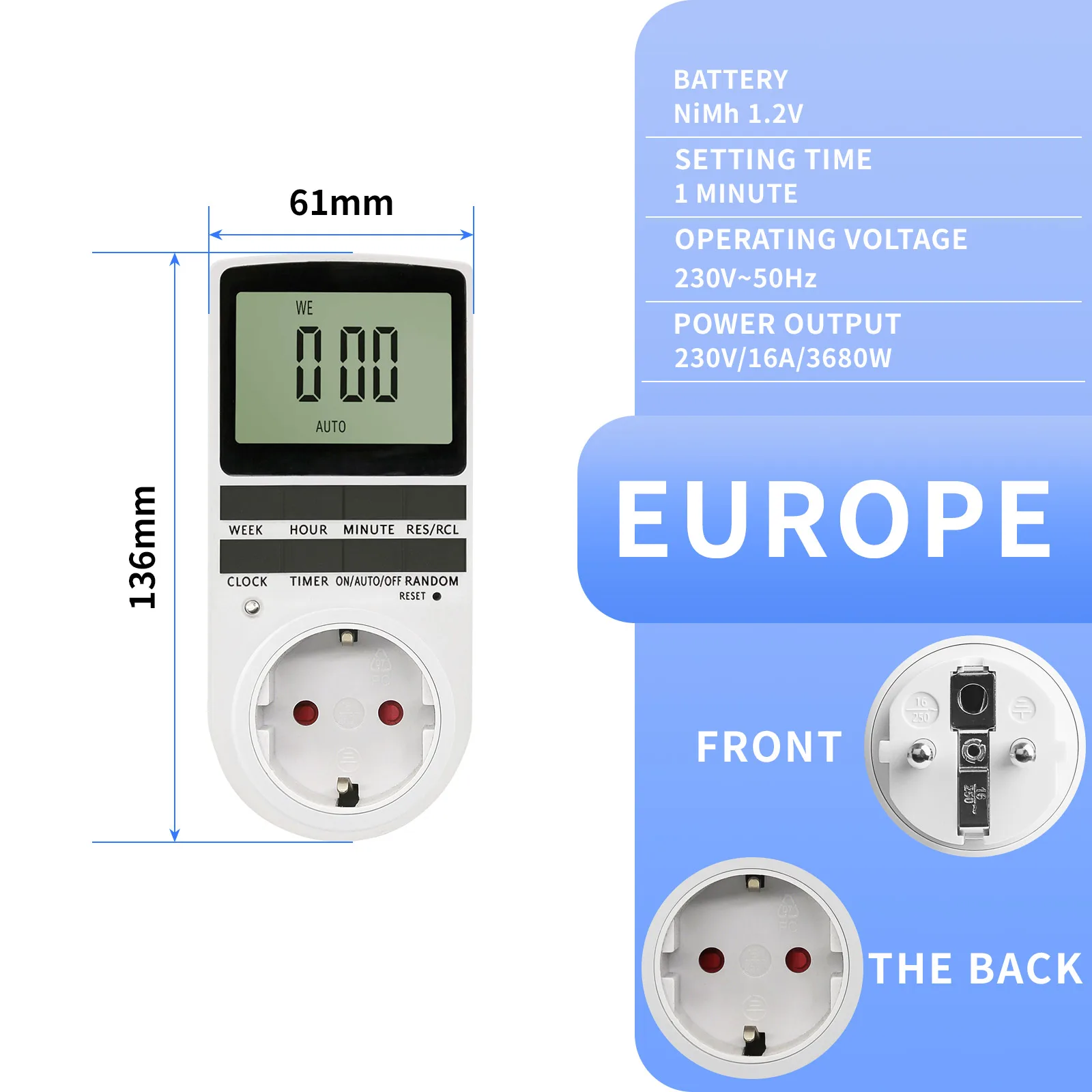 

Розетка таймера YICHENG, многофункциональный программируемый вставной цифровой таймер бесконечной цикла, энергосберегающий таймер.