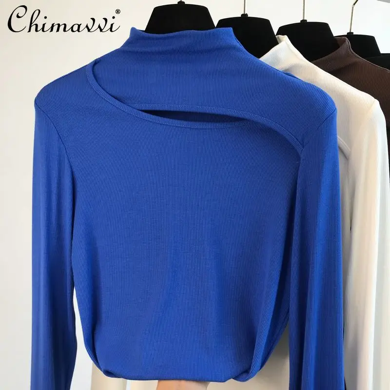 

Half Turtleneck Bottoming Shirt 2022 Spring Clothes New Fashion Stretch Hollow T-shirt Design Inner Match Sexy T-shirt Top