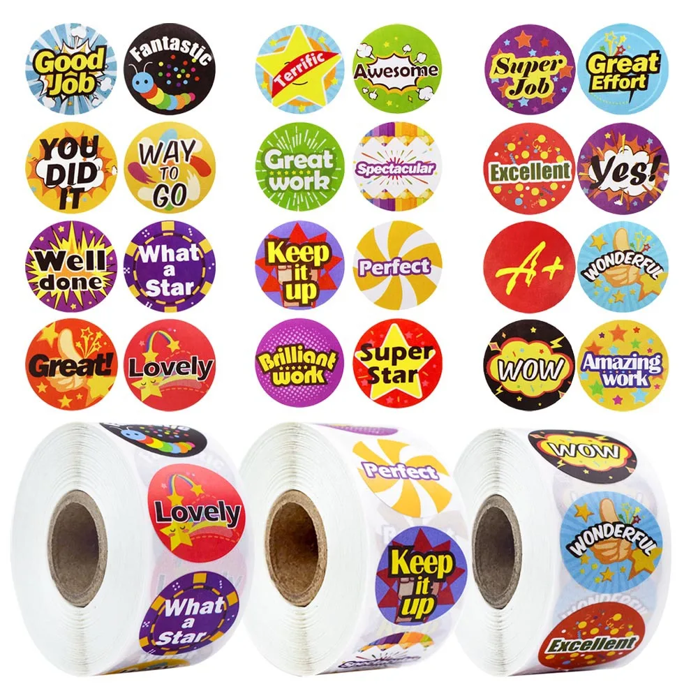 

500pcs/roll/1 inch Reward Stickers Cute Animal Stickers Motivational Stickers for Teacher Students Kids Encouragement Word Label