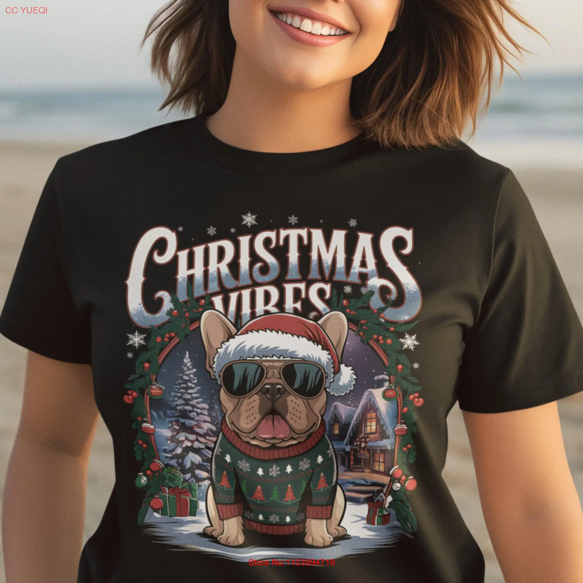 Рождественская футболка Vibe Bulldogs Santa Holiday Cheer Joy Праздничный милый подарок с