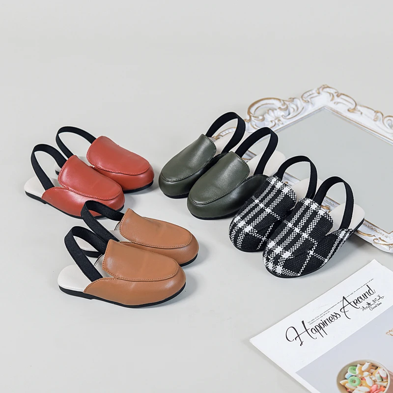 Детские кожаные шлепанцы для улицы маленьких девочек и мальчиков плоская