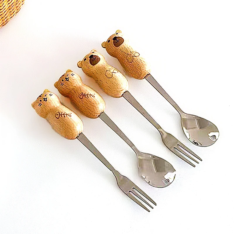 

Вилка для фруктов из нержавеющей стали с мультяшным медведем, ложка для кофе, набор посуды, Рождественская десертная ложка, суп, суп, молоко