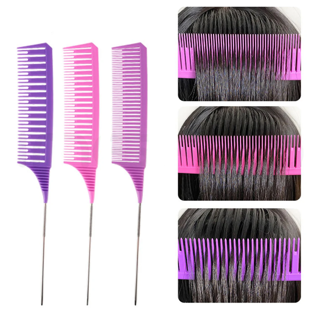 

3pcs Hairbrush Hair Styling Combs Tailed Comb Set Coloring Dyeing Comb Salon Tool Sectioning Highlighting Weaving Cutting Comb