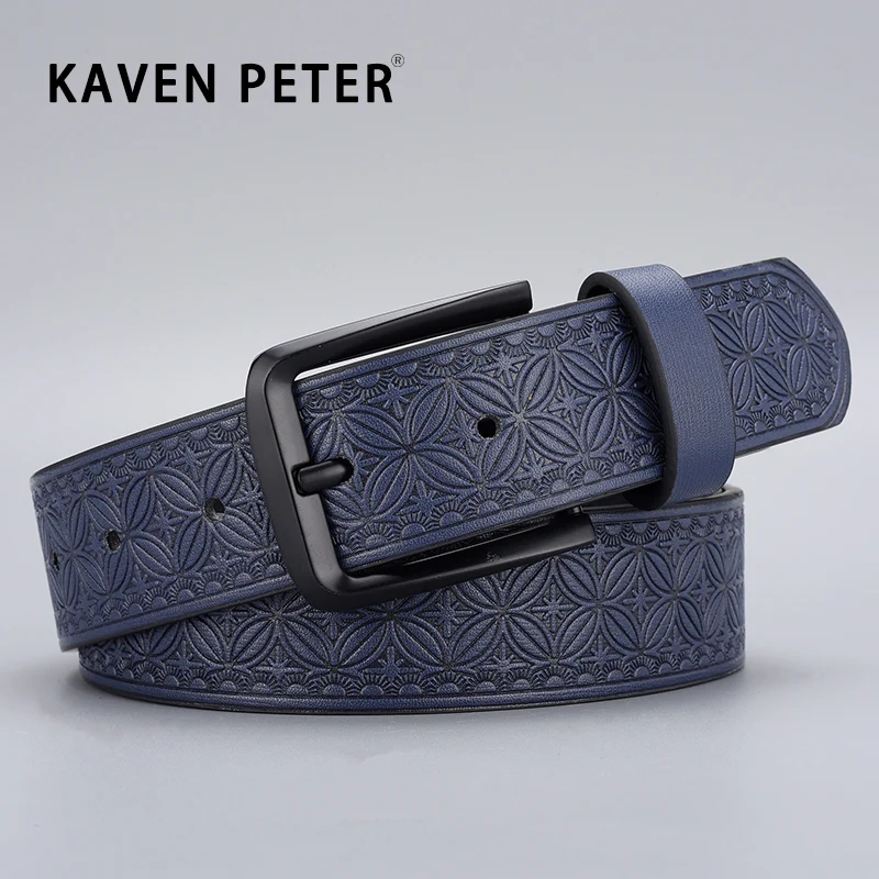 Men Classic Pu Leather Emboss Belts Black Pin Buckle Luxury Fashion Designer Famous Brand Male Waist Belt for Jeans High Quality