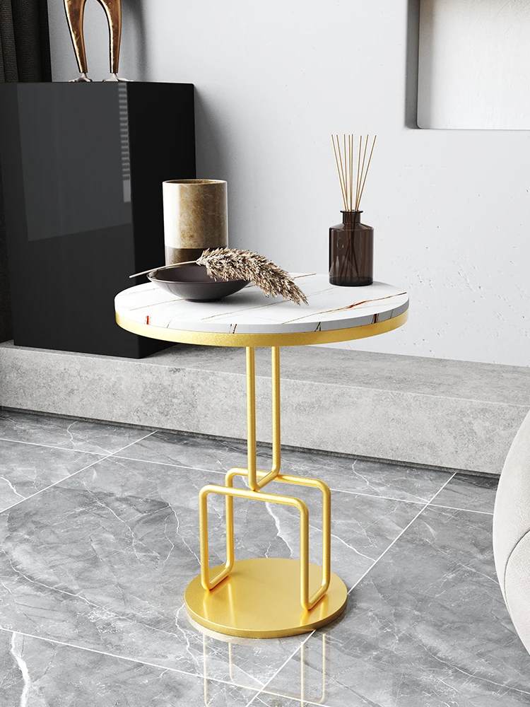 

LM Sofa Side Table Creative Mini Small Coffee Table Iron Movable Nordic Stone Plate Corner Table