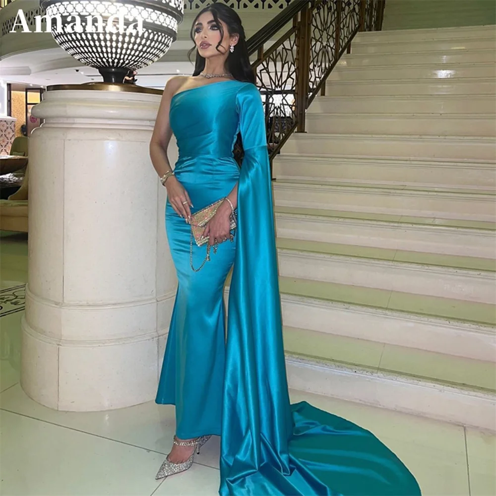 

Платье с рукавом-накидкой Amanda, голубое платье русалки для выпускного вечера, 2023 шелковое платье с юбкой-годе, шелковое платье Вечерние ساساساساسافففف