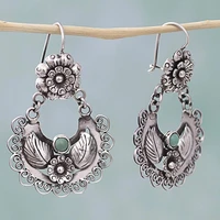exquisite retro hollowed out carved flowers and leaves inlaid with turquoise earrings party shopping versatile jewelry