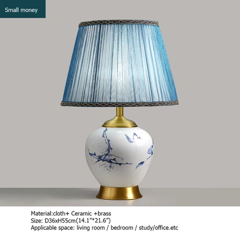 Керамические настольные лампы TEMAR, синие латунные Роскошные Настольные лампы из искусственной ткани для дома, гостиной, столовой, спальни, офиса