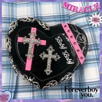 2022 harajuku y2k gothic heart bag for women vintage punk rivet cross shoulder bag hot girls japanese cute lolita clutch purse