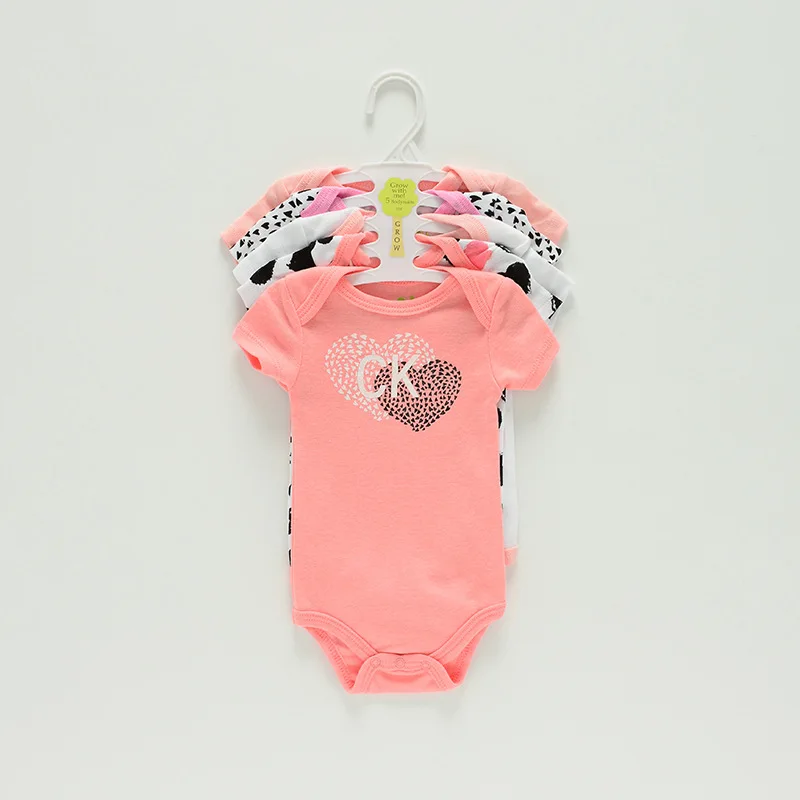 

2023BabyClothing Summer Short-sleeved Triangle Clothing Climbing Suit Five-piece Set 0-1 Year Old Baby Stamping Printed Jumpsuit