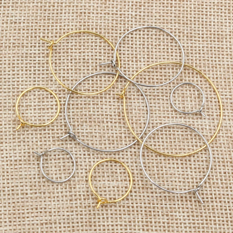 

50pcs 12 15 20 25 30 35 40mm 316 Stainless Steel Gold Plated Hoops Earrings Big Circle Ear Wire Hoops Earrings Wires Findings