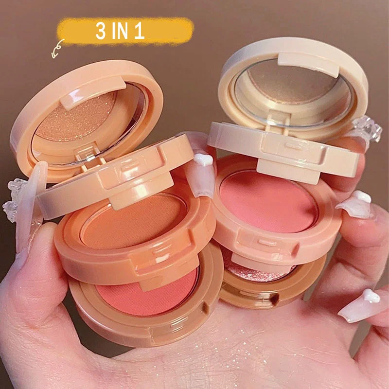 

3 In 1 Matte Highlighter Blush Palette Pearly Blush Shiny Eyeshadow Makeup Palette Multifunctional Face Contour Makeup Palette