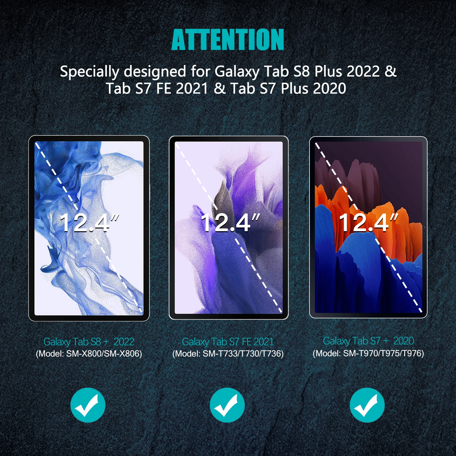 Чехол для Samsung Galaxy Tab S8 Plus 2022/Galaxy S7 FE 2021/Galaxy 12 4 дюйма встроенная защита экрана и