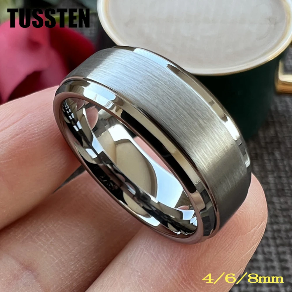 

Dropshipping TUSSTEN 6MM/8MM Best Seller Ring Men Women Classic Tungsten Wedding Band Stepped Beveled Comfort Fit