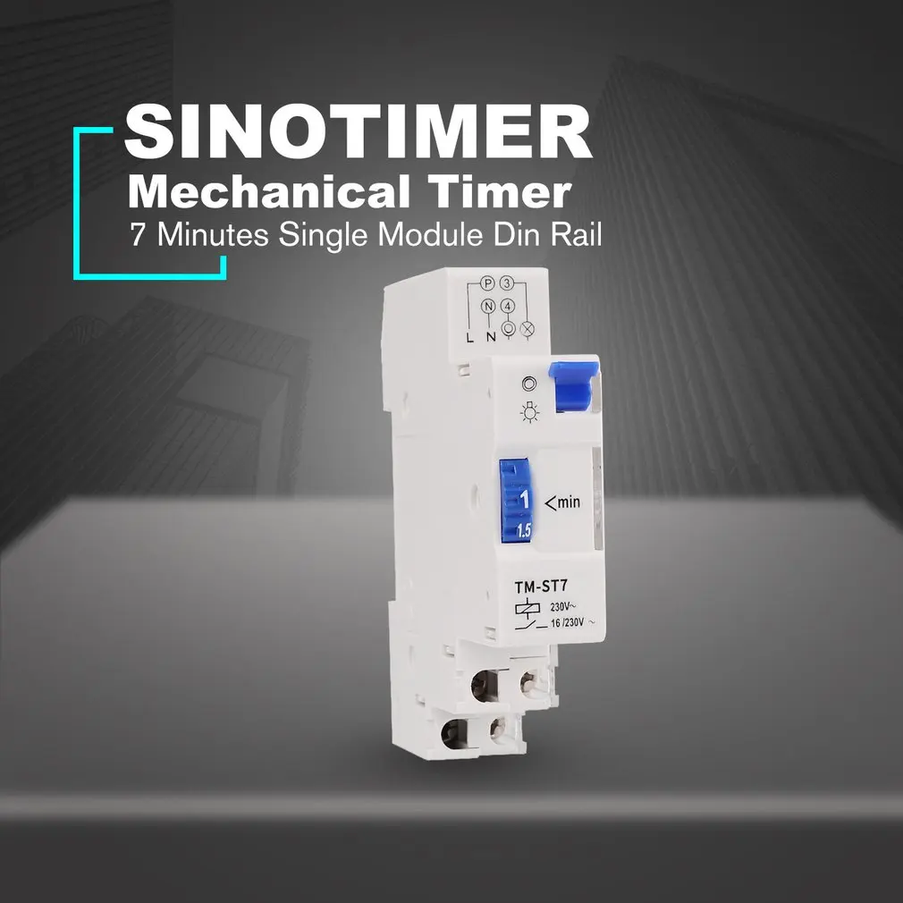 

SINOTIMER TM-ST7 220V 7 Minutes Mechanical Timer 18mm Single Module Din Rail Staircase Timer Time Switch Instruments